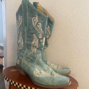 Corral Snip Toe Cowboy Western Boots Turquoise Blue Cortez Cleft R1973